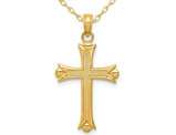 14K Yellow Gold Fleur De Lis Cross Pendant Necklace with Chain